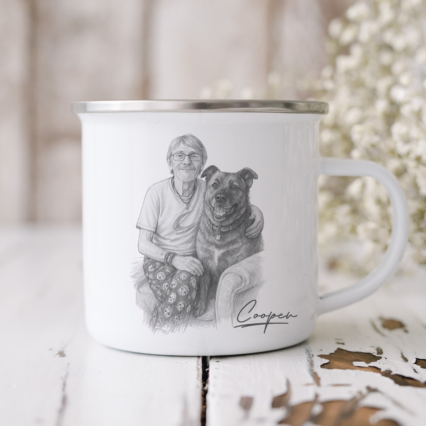 Personalized Enamel Camping Mug with Custom Pet Portrait