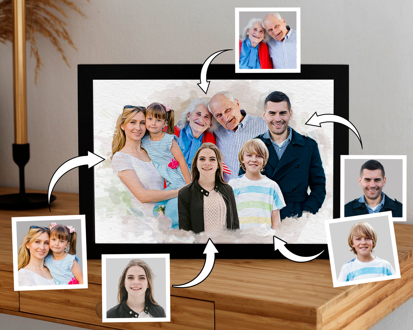 Custom Watercolor Family Portrait from Photo | Personalized Family Keepsake