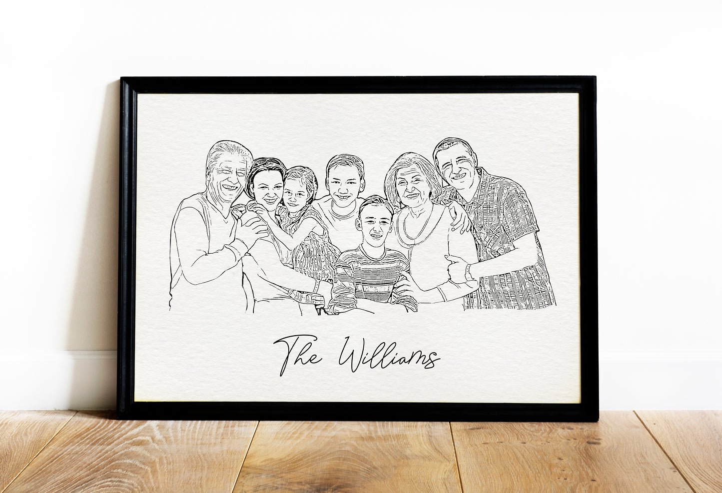 Custom Family Portrait in Minimalist Line Art Style