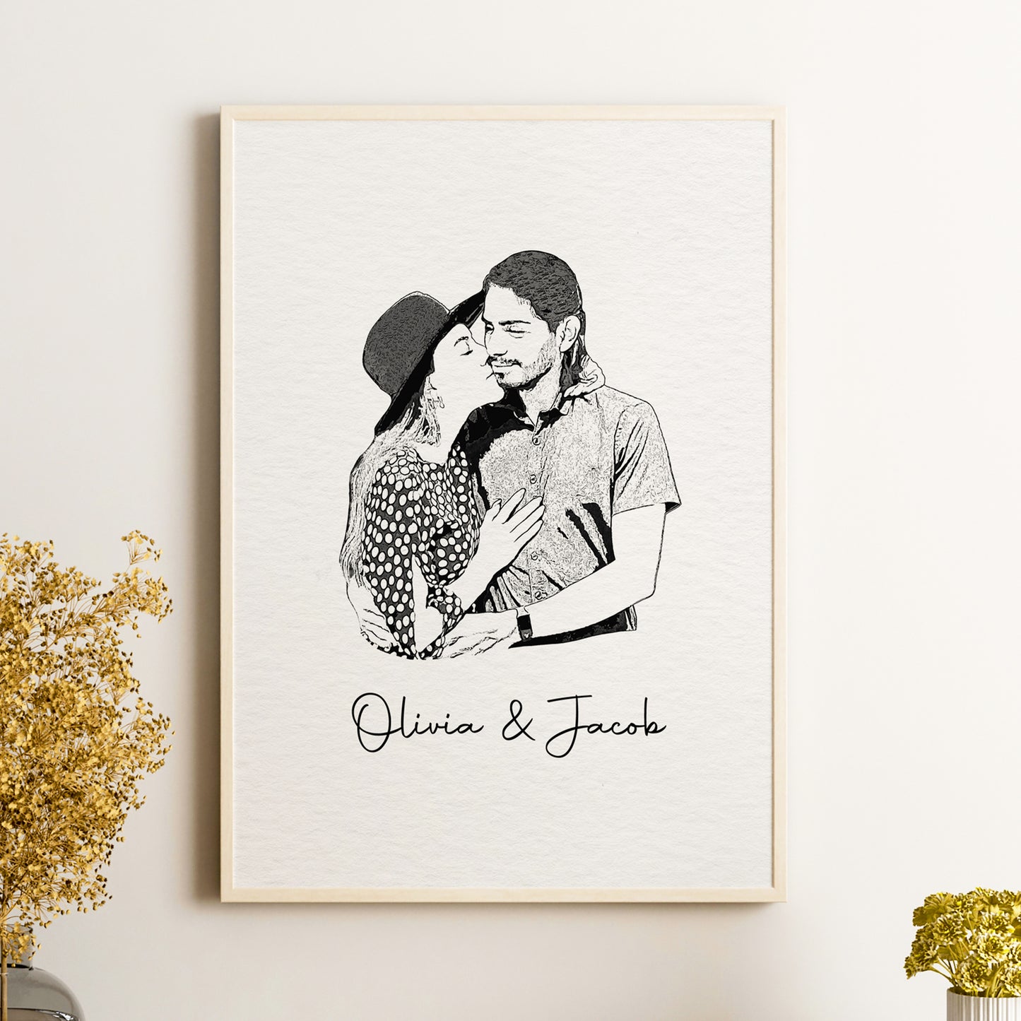 Minimalist Couple Portrait | Paper Anniversary Gift for Him or Her