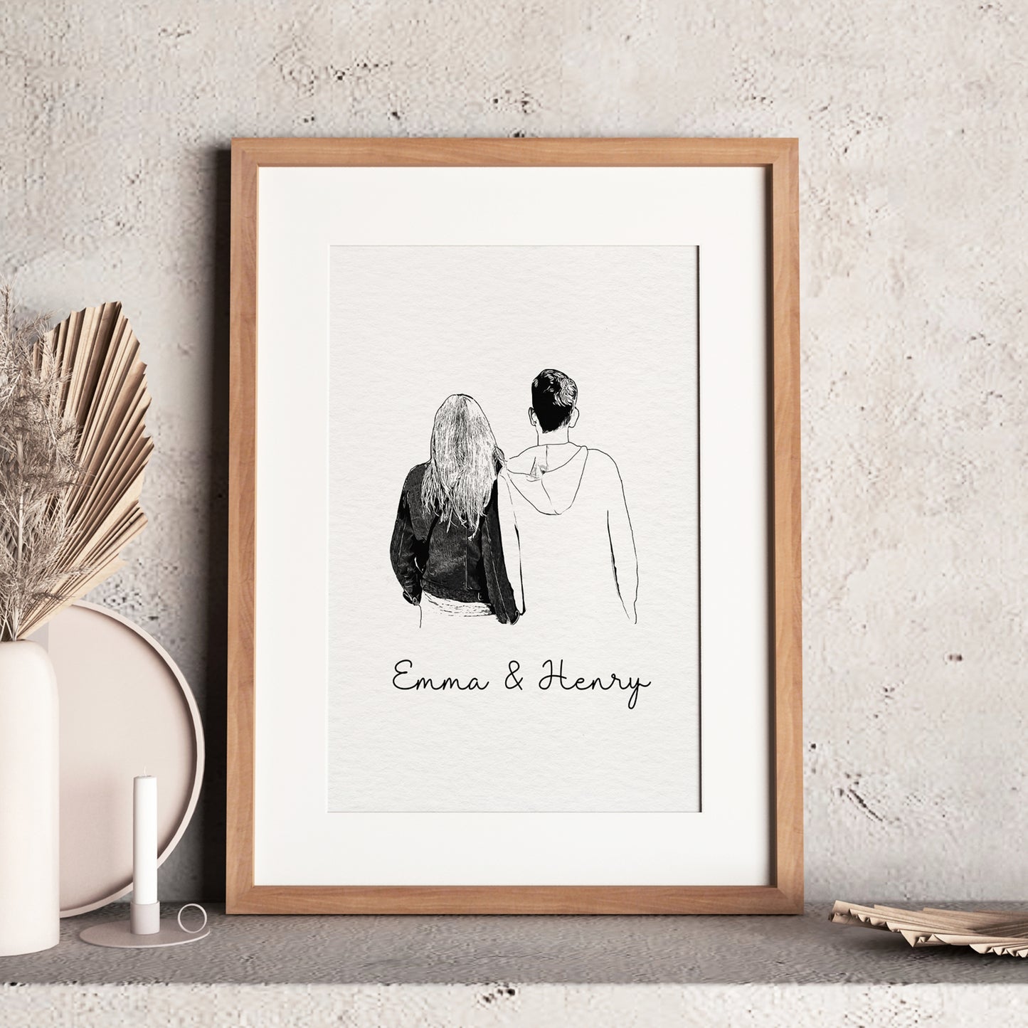 Minimalist Couple Portrait | Paper Anniversary Gift for Him or Her