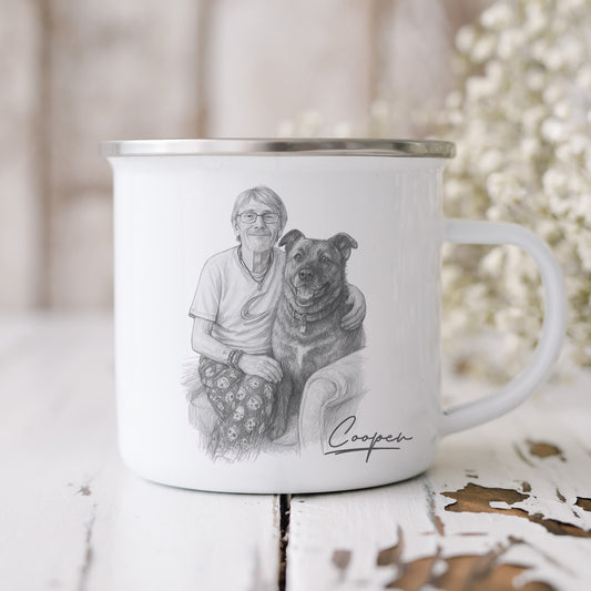 Personalized Enamel Camping Mug with Custom Pet Portrait