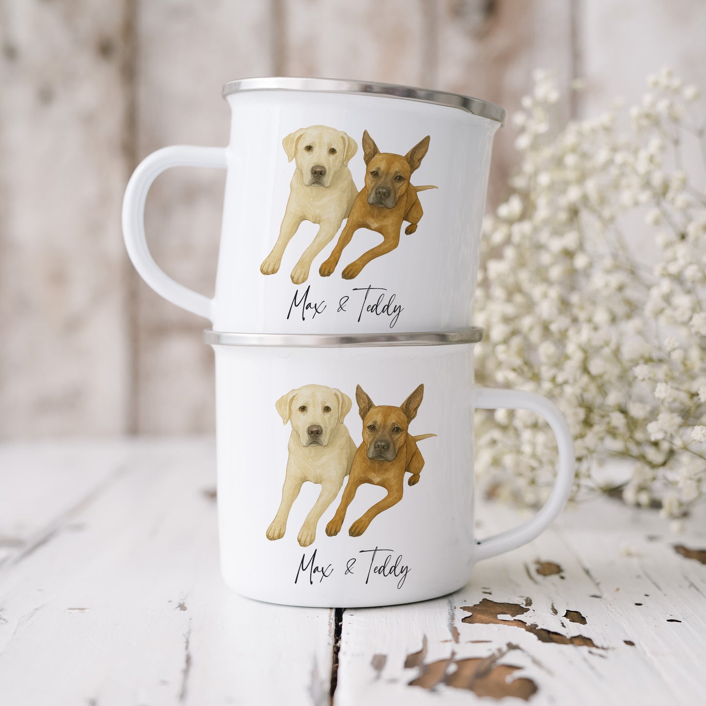 Personalized Enamel Camping Mug with Custom Pet Portrait